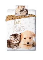 Best Friends, Caine si pisica, set lenjerie de pat single, 140-200 cm