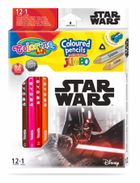 Colorino, Star Wars, Jumbo, creioane colorate, triunghiulare, 12+1 creioane aurii/argintii, ascutitoare