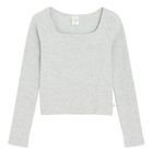 Cool Club, Bluza cu maneca lunga pentru fete, crop top, din tricot striat, gri melanj
