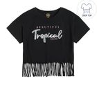 Cool Club, Bluza cu maneca scurta de tip crop top cu franjuri pentru fete, culoare neagra