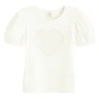 Cool Club, Bluza cu maneca scurta pentru fete, din tricot striat, alb