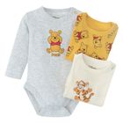 Cool Club, Body cu maneca lunga pentru baieti, gri, galben, ecru, imprimeu Winnie the Pooh, set, 3 buc.
