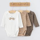 Cool Club, Body cu maneca lunga pentru baieti, maro, ecru, imprimeu animale salbatice, set 3 buc.