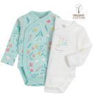 Cool Club, Body cu maneca lunga pentru fete, bumbac organic, ecru, menta verde, set 2 buc.