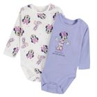 Cool Club, Body cu maneca lunga pentru fete, ecru, violet, imprimeu Minnie Mouse, set 2 buc.