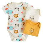 Cool Club, Body cu maneca scurta pentru bebelusi, bej, galben, imprimeu Fisher-Price, set, 3 buc.