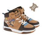 Cool Club, Ghete pentru baieti, maro, brant din piele, talpa cu leduri, imprimeu Paw Patrol