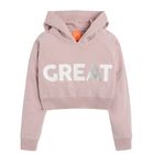 Cool Club, Hanorac crop top cu gluga pentru fete, culoare roz deschis, imprimeu Great