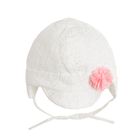 Cool Club, Palarie pentru fete ce se leaga sub barbie, alba ecru, broderie englezeasca, floricica decor
