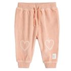 Cool Club, Pantaloni trening pentru fete, velur, maro deschis, imprimeu inimioare