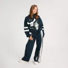 Cool Club, Pantaloni trening pentru fete, wide, caldurosi, bleumarin, imprimeu Hello Kitty and Friends