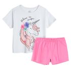 Cool Club, Pijama pentru fete, alb-roz, imprimeu unicorn, Believe in magic
