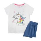 Cool Club, Pijama pentru fete din 2 piese, alba cu albastru, unicorn