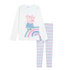 Cool Club, Pijama pentru fete, ecru, in dungi, imprimeu Peppa Pig