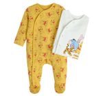 Cool Club, Pijama tip salopeta pentru baieti, ecru, galben, imprimeu Winnie the Pooh, set, 2 buc.