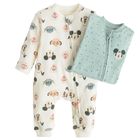 Cool Club, Pijama tip salopeta pentru baieti, ecru, verde, imprimeu Disney, set, 2 buc.