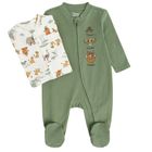 Cool Club, Pijama tip salopeta pentru baieti, ecru, verde, imprimeu Lion King, set, 2 buc.