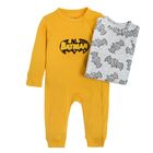 Cool Club, Pijama tip salopeta pentru baieti, galben mustar, gri, imprimeu Batman, set 2 buc.
