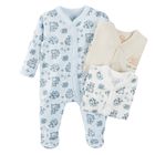 Cool Club, Pijama tip salopeta pentru bebelusi, mix de culori, imprimeu locuitorii padurii, set 3 buc.