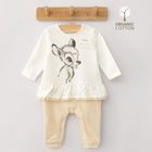 Cool Club, Pijama tip salopeta pentru fete, bumbac organic, ecru, imprimeu Bambi