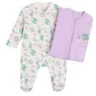 Cool Club, Pijama tip salopeta pentru fete, ecru, violet, set 2 buc.