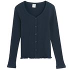 Cool Club, Pulover pentru fete, cu nasturi, din tricot striat, bleumarin