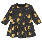 Cool Club, Rochie cu maneca lunga pentru fete, negru-grafit, imprimeu catei, pisici