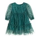 Cool Club, Rochie cu maneca lunga pentru fete, tulle, verde inchis