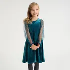 Cool Club, Rochie cu maneca lunga pentru fete, velur, turcoaz