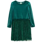 Cool Club, Rochie cu maneca lunga pentru fete, verde inchis