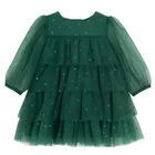 Cool Club, Rochie cu maneca lunga pentru fete, verde inchis