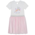 Cool Club, Rochie cu maneca scurta pentru fete, alb-roz