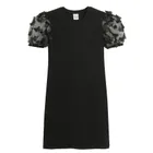 Cool Club, Rochie cu maneca scurta pentru fete, din tricot striat, negru