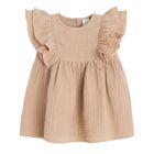 Cool Club, Rochie cu maneca scurta pentru fete, muselina, maro deschis