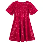 Cool Club, Rochie cu maneca scurta pentru fete, velur, rosu