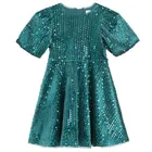 Cool Club, Rochie cu maneca scurta pentru fete, velur, verde