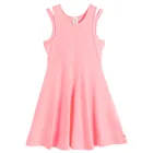 Cool Club, Rochie de tenis fara maneci, din tricot striat, roz fluo