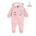 Cool Club, Salopeta cu gluga din bumbac organic pentru fete, culoare roz, imprimeu Snoopy