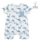 Cool Club, Salopeta Rompers pentru baieti, bumbac organic, alb, imprimeu animale acvatice