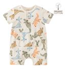 Cool Club, Salopeta Rompers pentru baieti, bumbac organic, bej, imprimeu canguri