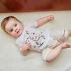 Cool Club, Salopeta rompers pentru baieti, bumbac organic, ecru, imprimeu Disney