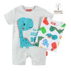 Cool Club, Salopeta Rompers pentru baieti, bumbac organic, mix de culori, imprimeu dinozauri, Fisher-Price, set 2 buc.