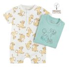 Cool Club, Salopeta Rompers pentru baieti, bumbac organic, turcoaz, gri, imprimeu Lion King, set 2 buc.