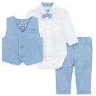 Cool Club, Set pentru baieti, Body-camasa cu maneca lunga, Papion pentru baieti, Vesta, Pantaloni, alb-albastru
