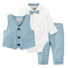 Cool Club, Set pentru baieti, body-camasa cu maneca lunga, vesta, pantaloni din material textil, papion, alb-albastru