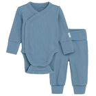 Cool Club, Set pentru baieti, Body cu maneca lunga, Pantaloni cu botosei, din tricot striat, albastru