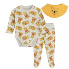 Cool Club, Set pentru baieti, Body cu maneca lunga, Pantaloni cu botosei, Esarfa, gri-galben, imprimeu Winnie the Pooh