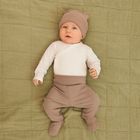 Cool Club, Set pentru baieti, Body cu maneca lunga, Pijama tip salopeta, Caciula, bumbac organic, ecru, maro