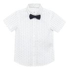 Cool Club, Set pentru baieti, camasa cu maneca scurta si papion, alb-bleumarin, imprimeu figuri geometrice