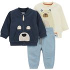 Cool Club, Set pentru baieti, Hanorac cu fermoar, Bluza cu maneca lunga, Pantaloni trening, ecru, albastru